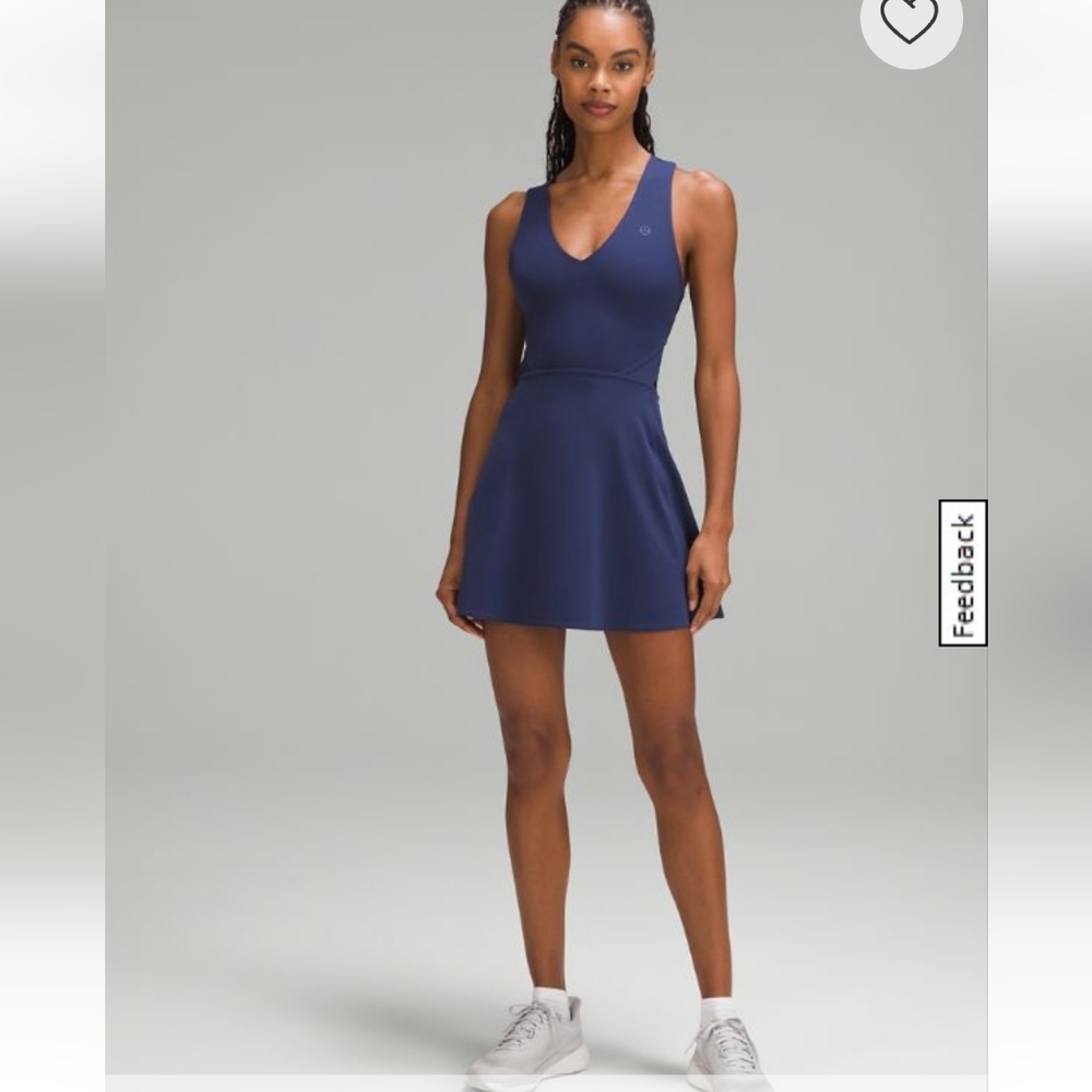 V-Neck Racerback Linerless Tennis Dress, Navy Blue, Size 8